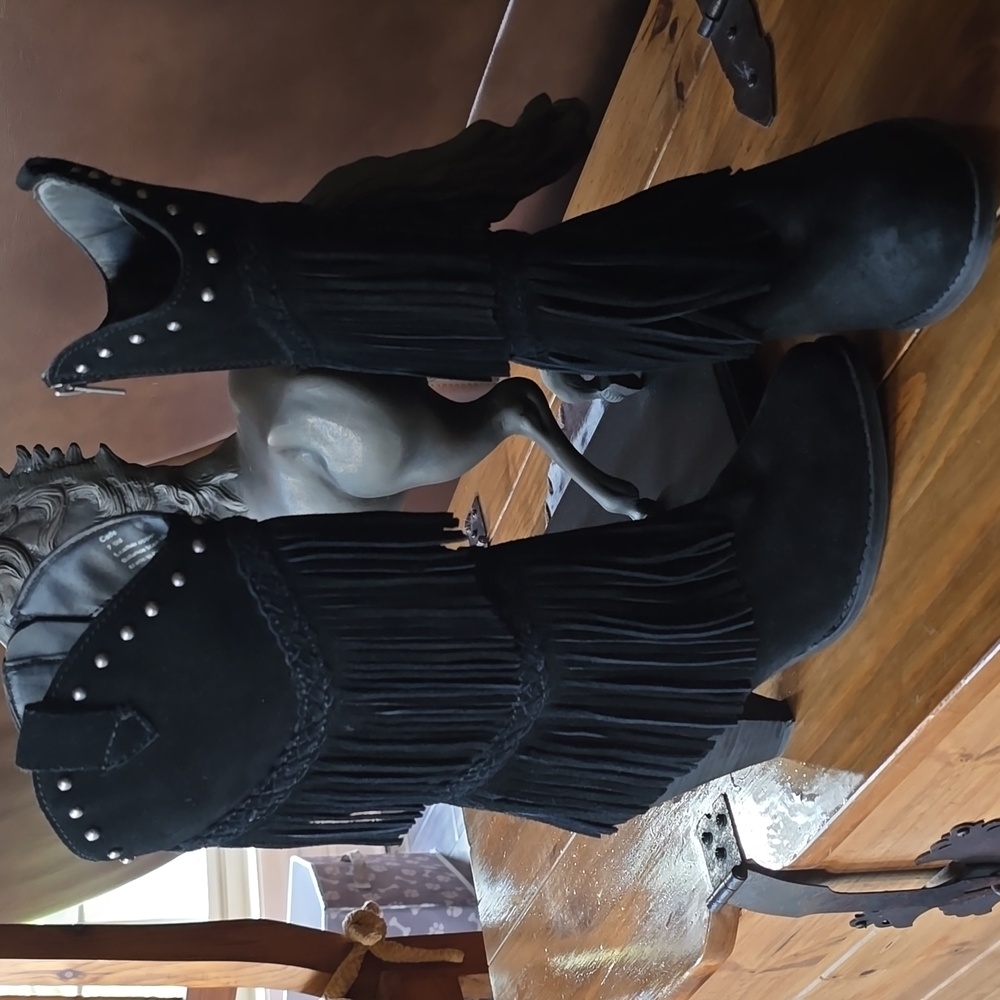 EUC Reba Fringe Leather Suede Boots - Picture 11 of 16